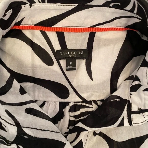 Talbots petite black and white tropical top. - Picture 3 of 8